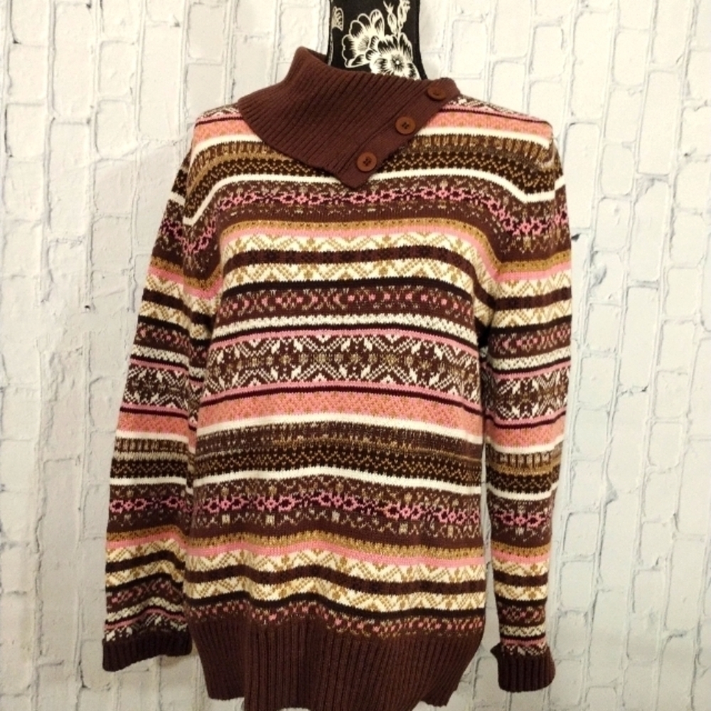 Karen Scott Brown Pink Cowl Neck Sweater Size Medium